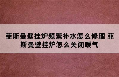 菲斯曼壁挂炉频繁补水怎么修理 菲斯曼壁挂炉怎么关闭暖气